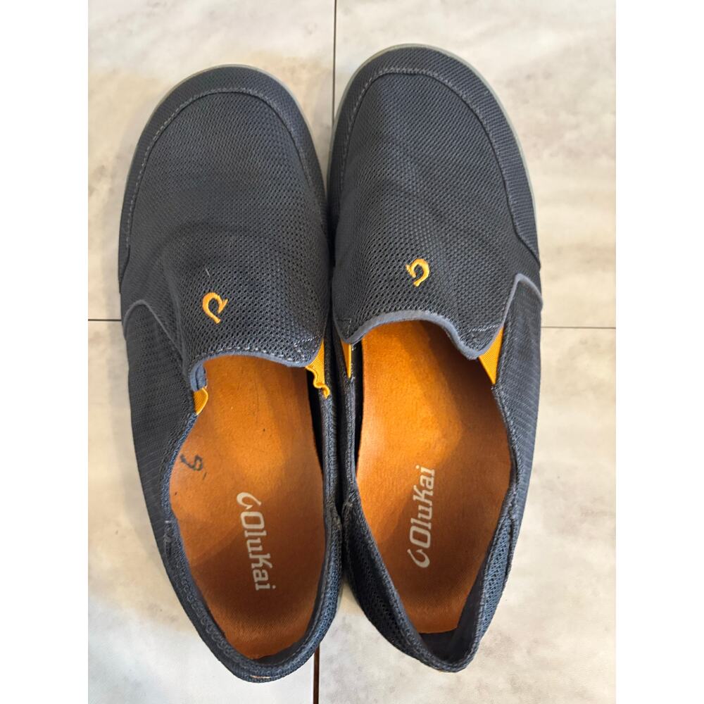 OLUKAI Nohea Mesh Dark Shadow Charcoal Orange Shoes 10188-4242 Men's Size 10 - Picture 5 of 7